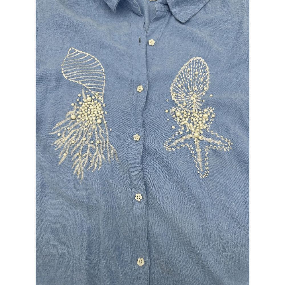 Antica Sartoria Tunic For Women Embroidered and Beaded Sz 2 Button Down & Pocket - Picture 9 of 10